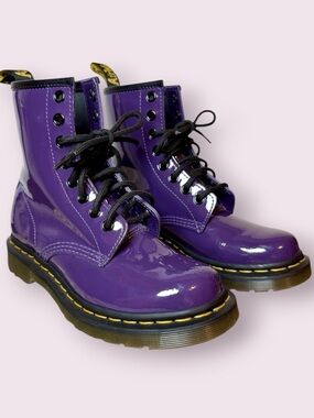 Dr Marten 1460 Patent Leather Lace Up Boots Blackcurrant Purple Size 5 Like New